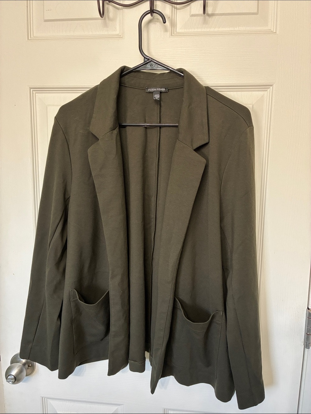 Eileen Fisher Olive Open-Front Relaxed Blazer